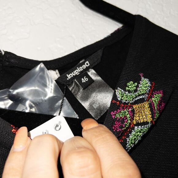 NWT Desigual Black Embroidered Shift Dress Size 46 / 12 US - Picture 5 of 11